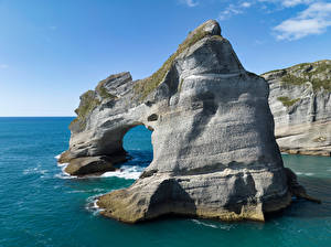 Papel de Parede Desktop Nova Zelândia Praias Penhasco Wharariki Beach