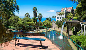 Hintergrundbilder Portugal Ozean Haus Palmengewächse Schwimmbecken Bank (Möbel) Madeira Natur