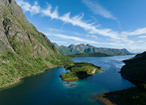 Hintergrundbilder Norwegen Lofoten Gebirge Fjord Natur