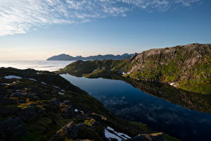 Hintergrundbilder Norwegen Lofoten Gebirge Fjord