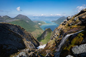 Hintergrundbilder Norwegen Lofoten Gebirge Fjord Felsen