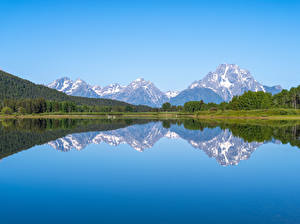 Картинки Штаты Парки Горы Реки Отражении Grand Teton National Park Природа