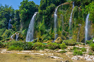 Картинки Вьетнам Водопады Камень Скалы Ban Gioc water Falls Природа