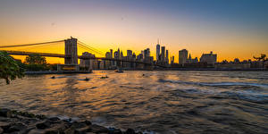 Hintergrundbilder USA Brücken Gebäude Wolkenkratzer Abend New York City Manhattan Brooklyn Bridge