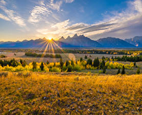 Fotos USA Park Berg Herbst Landschaftsfotografie Sonne Grand Teton National Park Städte