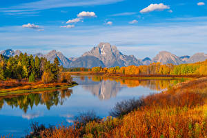 Фото Америка Парк Гора Речка Осень Пейзаж Grand Teton National Park Природа