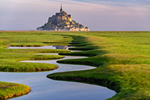 桌面壁纸，，法国，要塞，城堡，Mont Saint Michel，