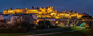 桌面壁纸，，法国，要塞，道路，橋，拱，Carcassonne，