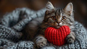 Wallpaper Kittens Heart Glance Grey Animals