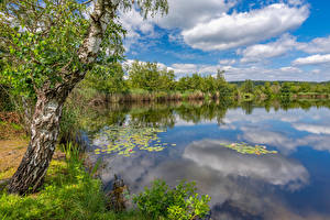 Tapety na pulpit Niemcy Jezioro Chmury Odbicie Niederkail Natura