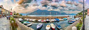 Bilder Italien Gebirge See Bootssteg Boot Panorama Cannobio Städte