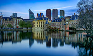 Tapety na pulpit Holandia Budynki Staw Odbicie The Hague miasto