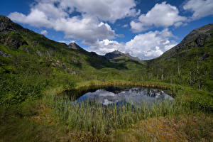 Fotos Norwegen Lofoten Gebirge See Wolke Natur