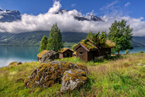 Fotos Norwegen Gebirge Gebäude Wolke Lodalen Natur