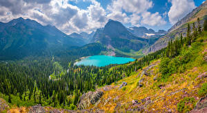 Фото Штаты Гора Парк Озеро Пейзаж Облачно Glacier National Park Природа