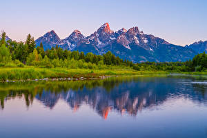 Tapety na pulpit USA Park Góra Rzeka Odbicie Grand Teton National Park Natura