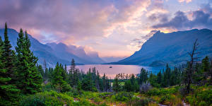 Картинка Штаты Парки Пейзаж Горы Озеро Glacier National Park Природа