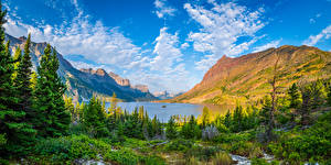 Картинки Штаты Парки Пейзаж Горы Озеро Панорамная Glacier National Park