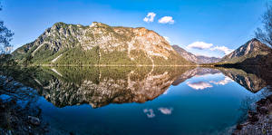 Фотографии Австрия Горы Озеро Альп Отражается Gebirgssee Природа