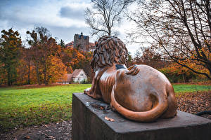 Images Germany Houses Parks Sculptures Lion Autumn Ballenstedt