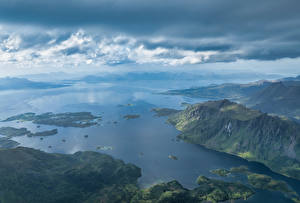 Desktop hintergrundbilder Norwegen Lofoten Gebirge Wolke Hadselfjord Natur