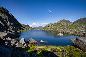 Hintergrundbilder Norwegen Lofoten Gebirge See Natur