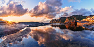 Bilder Norwegen Landschaftsfotografie Gebirge See Wolke Sonne Senja