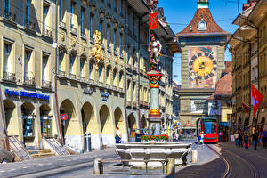 Image Switzerland Bern Houses Rails Tram