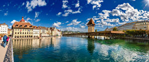 Photo Switzerland Panoramic Houses Lake Tower Luzern Cities