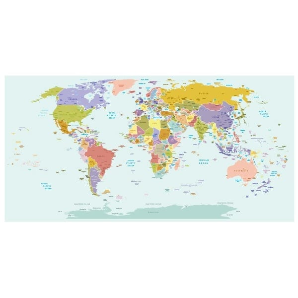 World Map Wallpaper Mural for Kids Room