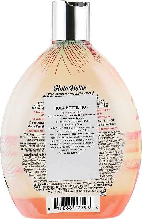 Crème bronzante aux picotements et bronzants foncés pour solarium, effet raffermissant Tan Asz U Hula Hottie Hot 200X