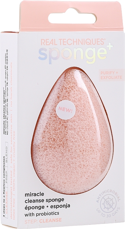 Двусторонняя губка для лица с пробиотиками - Real Techniques Sponge + Cleanse Sponge With Probiotics