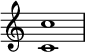  {
\override Score.TimeSignature#'stencil = ##f
\relative c' {
   \clef treble 
   \time 4/4
   \key c \major
   <c c'>1
} }
