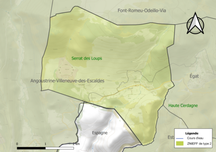 Carte des ZNIEFF de type 2 sur la commune.