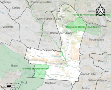 Carte des ZNIEFF de type 1 sur la commune.