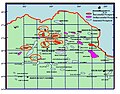 Individuazione di prospect per idrocarburi nella Thailandia nord-orientale, con l'indicazione dei prospect perforati con successo, dei prospect risultati sterili e dei prospect non ancora testati.