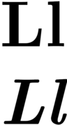 Uppercase and lowercase versions of L, in normal and italic type