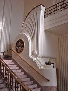 Art Deco round medallion in the Burbank City Hall, US, by William Allen and W. George Lutzi, 1943