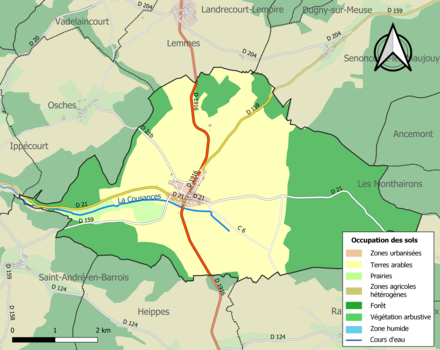 Carte en couleurs présentant l'occupation des sols.