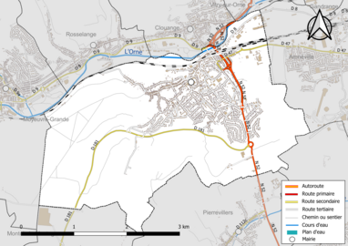 Carte en couleur présentant le réseau hydrographique de la commune