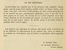 Exemple de nov latin, un précurseur du latino mis au point en 1890 par Daniele Rosa.