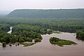 Image 53The Driftless Area of southwestern Wisconsin is characterized by bluffs carved in sedimentary rock by water from melting Ice age glaciers. Pictured is the confluence of the Mississippi and Wisconsin rivers. (from Wisconsin)