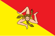 Flag of Sicily, with the triskeles-and-Gorgoneion symbol