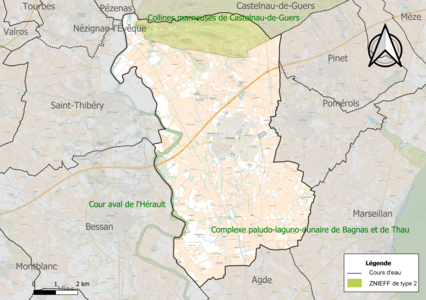 Carte des ZNIEFF de type 2 sur la commune.