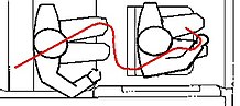 A curve showing the same bullet's trajectory in an alternative scenario where Kennedy sat directly behind Connally, according to conspiracy theorists.