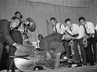 A hot orchestra performs specialty number in Crowley, 1938