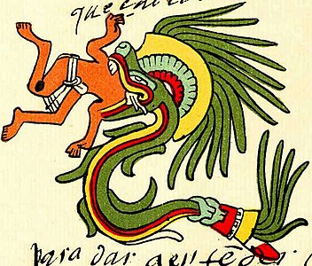 Quetzalcóatl en forma de serpe emplumada no Códice Telleriano-Remensis.