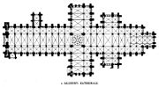 Der typische Grundriss der englischen Kathedrale anhand der Kathedrale von Salisbury.