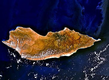 Satellietbeeld van Sokotra, die grootste eiland binne die Arabiese See.