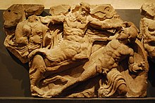 One of the stones of the Bassae Frieze showing the battles with centaurs